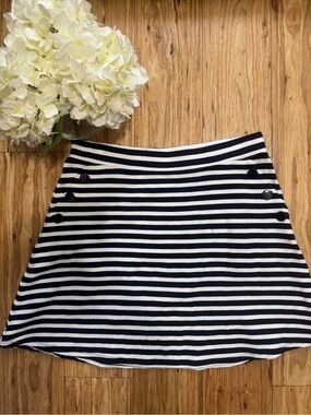 LOFT Navy and White Striped A-Line Skirt